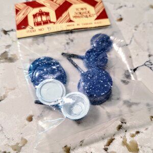 Vintage 'Town Square Miniatures' Dollhouse 7-Piece Blue Enamelware Pot Set, NOS